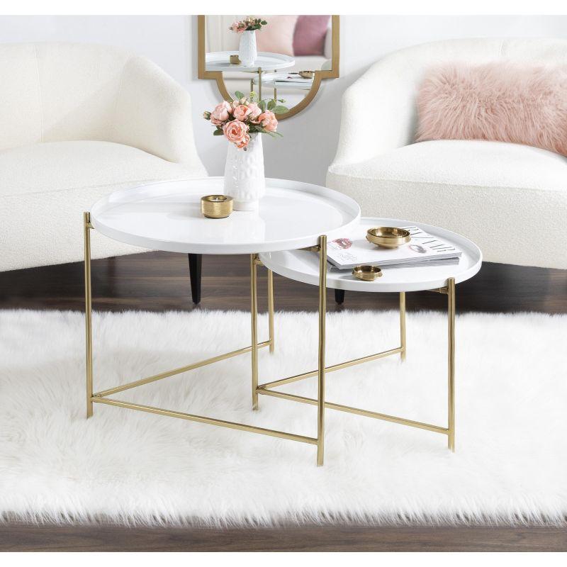 Kate and Laurel Ulani Round Metal Nesting Table, 2 Piece, White and Gold