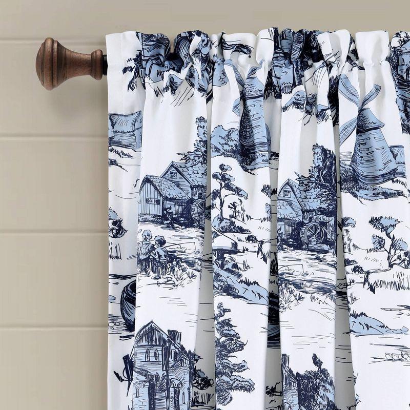 French Country Toile Polyester Room Darkening Curtain Pair