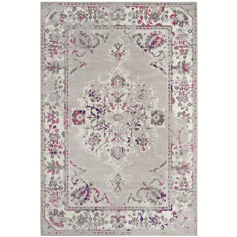 Rectangular Purple Medallion Easy Care Synthetic Rug