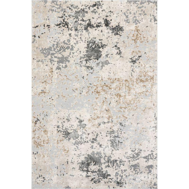 Beige and Gray Abstract Reversible 4' x 6' Synthetic Rug