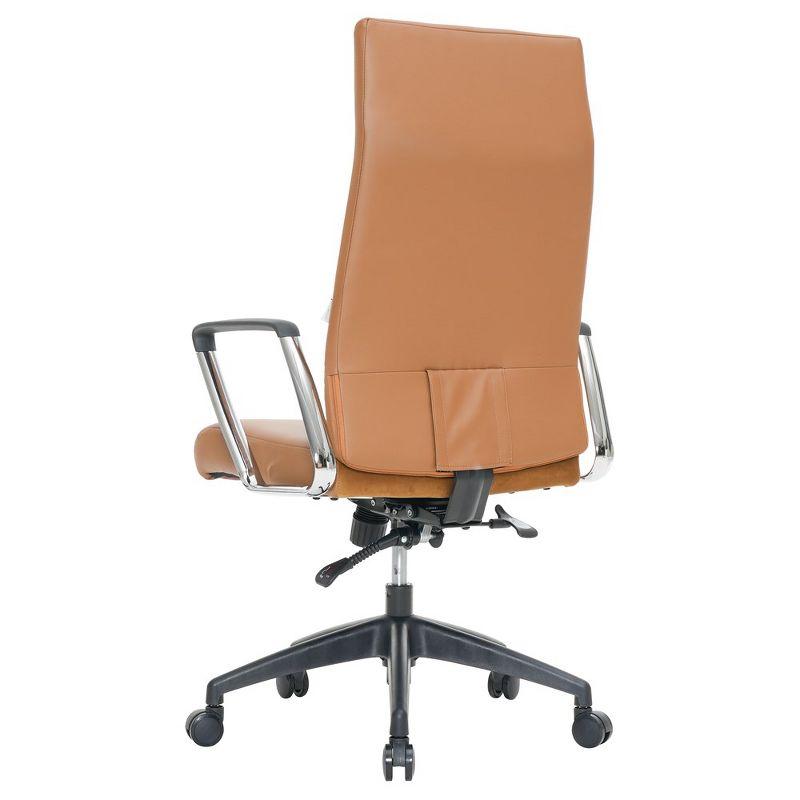 LeisureMod Hilton High-Back Adjustable Office Conference Chair Upholstered in Leather with Steel Frame in Light Brown