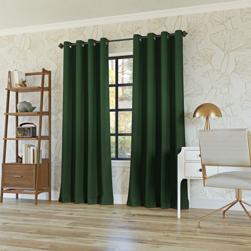 52"x108" Sun Zero Blackout Oslo Theater Grade Grommet Curtain Panel Evergreen: Modern Energy Efficient Noise Reduction