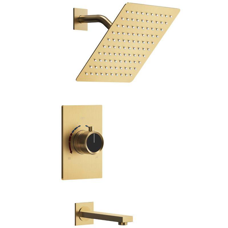 Brushed Gold Wall-Mounted Rain Shower and Tub Faucet Set