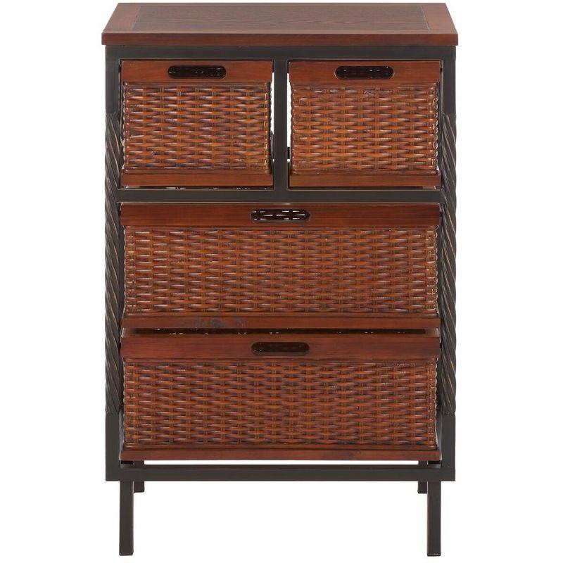 Andrew Dark Teak 4-Drawer Storage Unit with Rattan Baskets