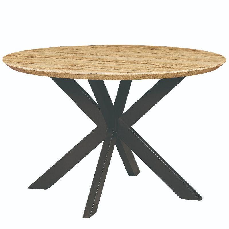 LeisureMod Ravenna 47" Round Wood Dining Table with Modern Metal Base - Sleek Design, Perfect for Dining Rooms, Natural Wood