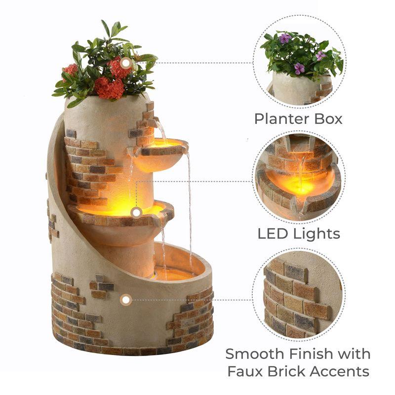 Teamson Home 29.92" 3-Tier Cascading Outdoor LED Lit  Polyresin Planter Waterfall Fountain