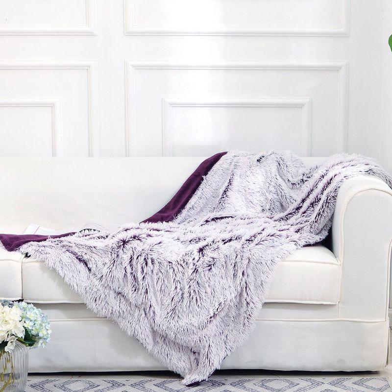 Cheer Collection Long Shaggy Hair Throw Blanket - Purple Ombre (60" x 70")