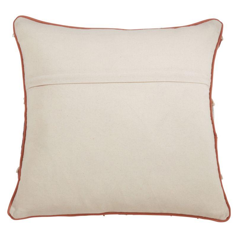 Saro Lifestyle Block Print Embroidered Fringed Poly Filled Pillow