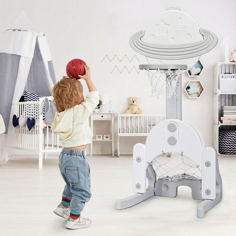 Costway 3 in 1 Kids Basketball Hoop Set Adjustable Sports Activity Center w/ Balls White