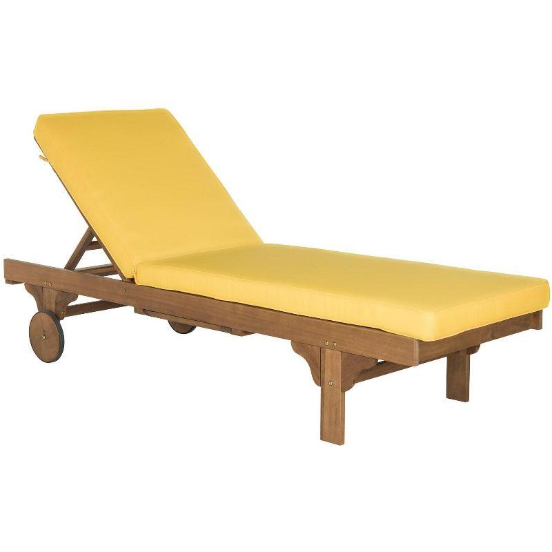 Natural Yellow Eucalyptus Wood Armless Chaise Lounger with Cushions