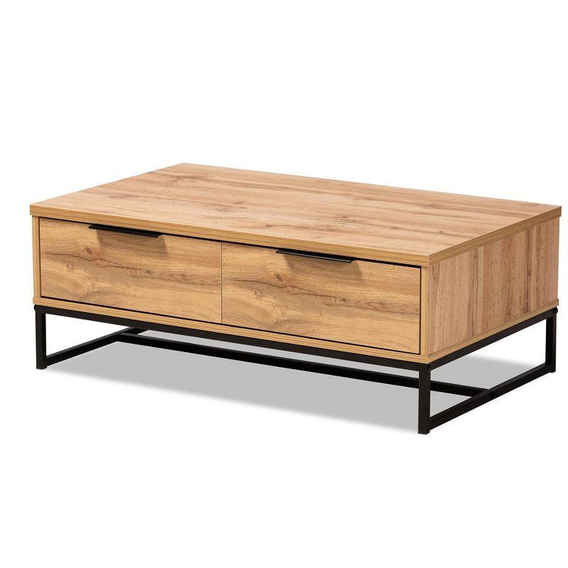 Oak Brown and Black Rectangular Coffee Table with Storage