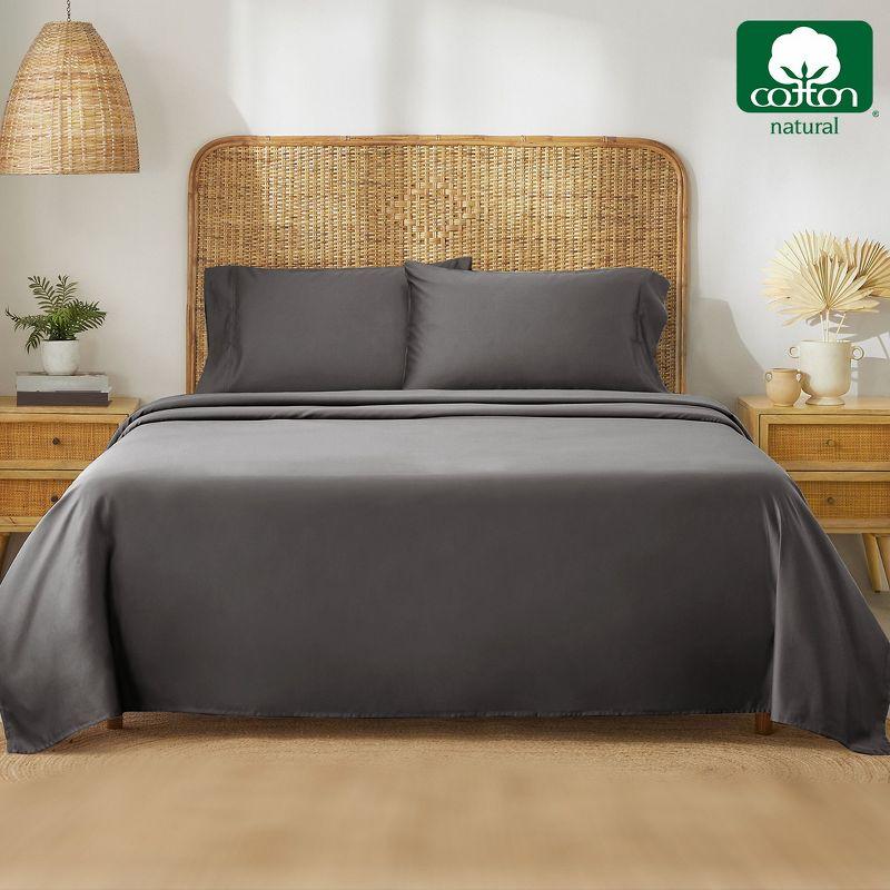 California King Gray Organic Cotton Percale Deep Pocket Sheet Set