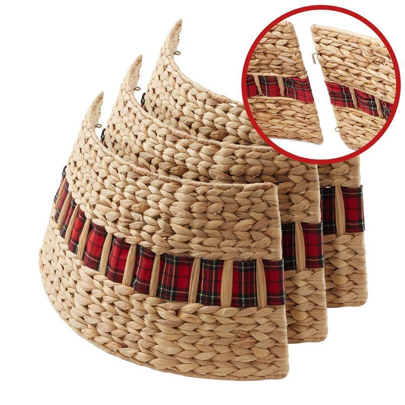 Casafield 24-Inch Water Hyacinth Christmas Tree Collar, Woven Farmhouse Tree Base Cover with Cord Cut Out, Natural