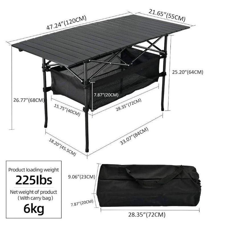 MPM Outdoor Folding Portable Picnic Camping Table, Aluminum Roll-up Table with Carrying Bag for Beach Backyard BBQ Party