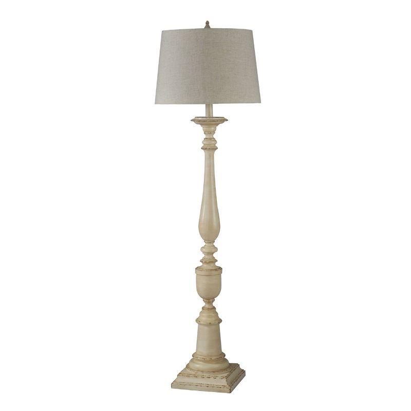 StyleCraft 64" 3-way Distressed Beige Floor Lamp with Heather Oatmeal Hardback Fabric Shade (Includes Light Bulb) : Polyresin Standing Lamp