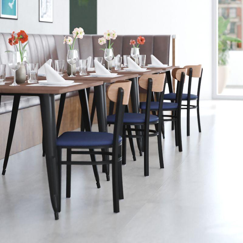 Ultra-Resilient Blue Vinyl & Birch Wood Boomerang Back Dining Chair