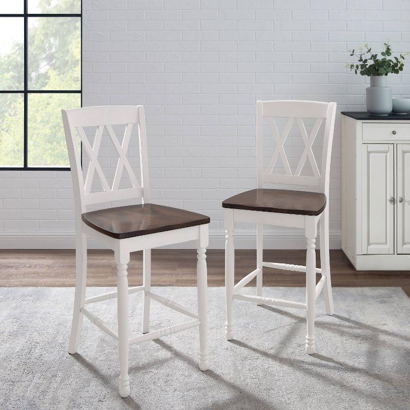 Set of 2 Shelby Counter Height Barstools Distressed White - Crosley: Rubberwood Frame, Non-Upholstered, Traditional Design