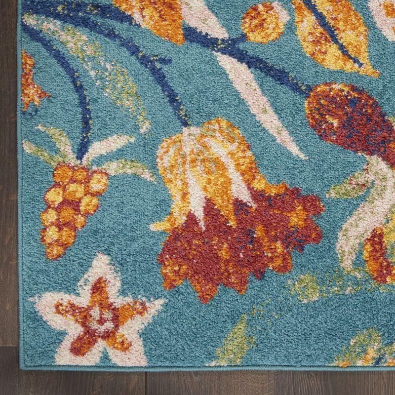 Turquoise Bloom 8' x 10' Floral Synthetic Easy-Care Area Rug