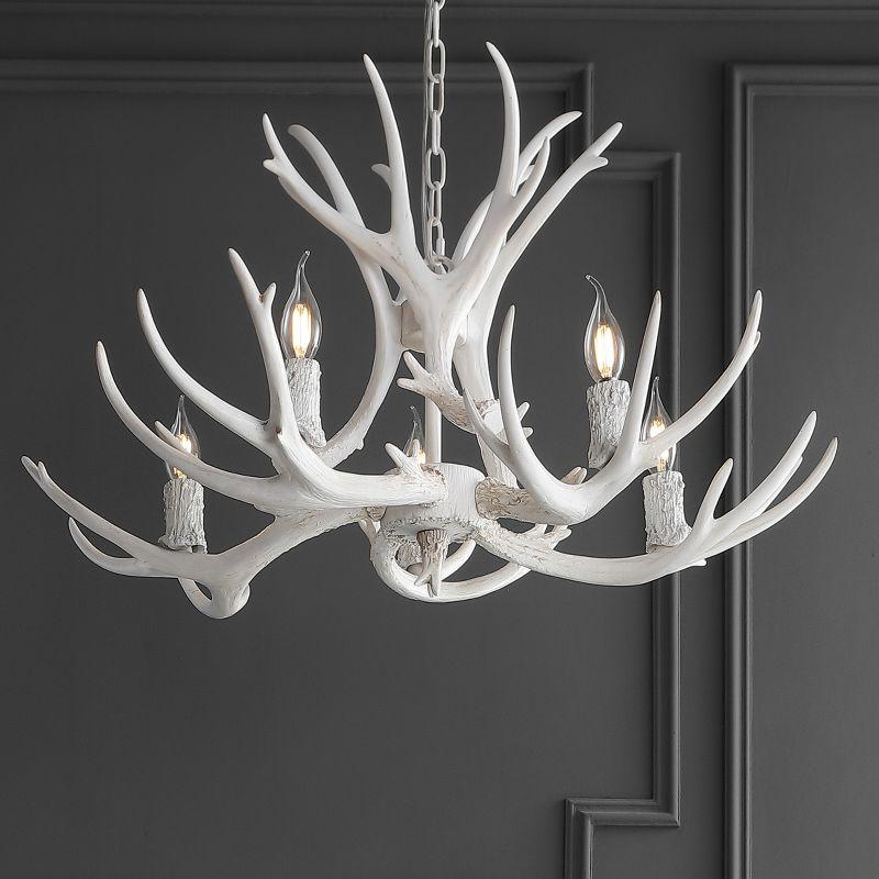 JONATHAN Y Eldora 30" Adjustable Resin Antler 5-Light LED Chandelier, White