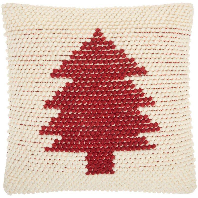 20"x20" Ivory and Red Christmas Tree Loop Pillow