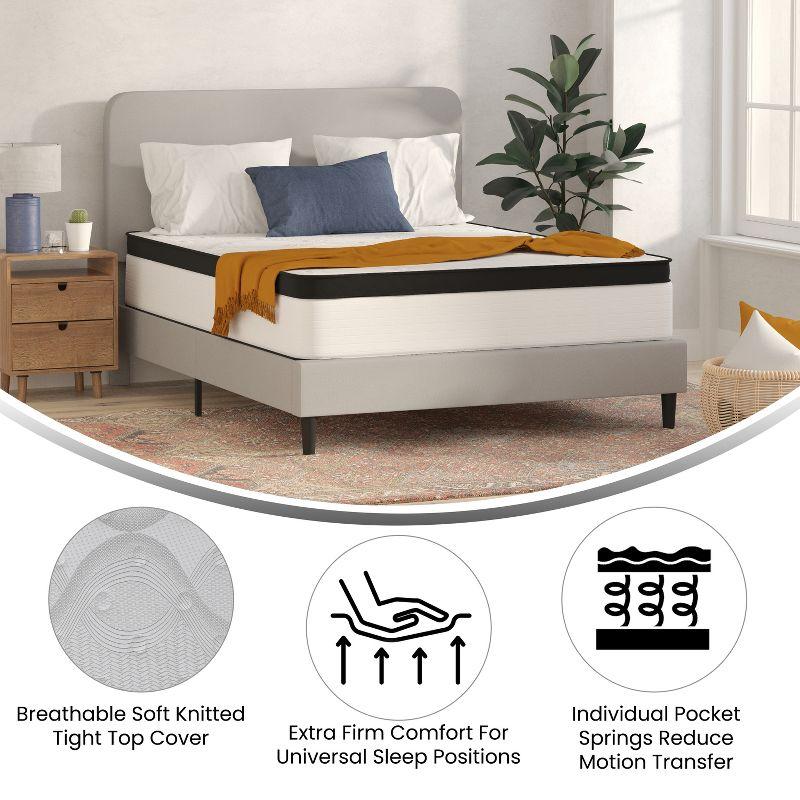 Flash Furniture Capri Comfortable Sleep Firm 12 Inch CertiPUR-US Certified Hybrid Pocket Spring Mattress, Extra Firm Feel, Durable Support, Mattress in a Box