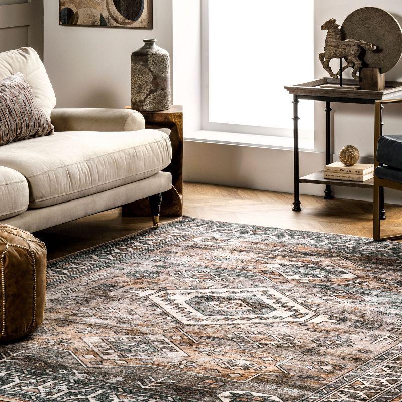 Nuloom 8x10 Machine Washable Rain Haven Vintage Medallion Indoor Area Rug, Rust Non-Slip Backing, Stain Resistant, BedroomLiving Room, Kitchen