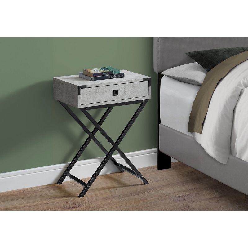 Monarch Specialties Accent Table Side End Nightstand Lamp Storage Drawer Living Room Bedroom Metal Laminate Grey Black Contemporary Modern