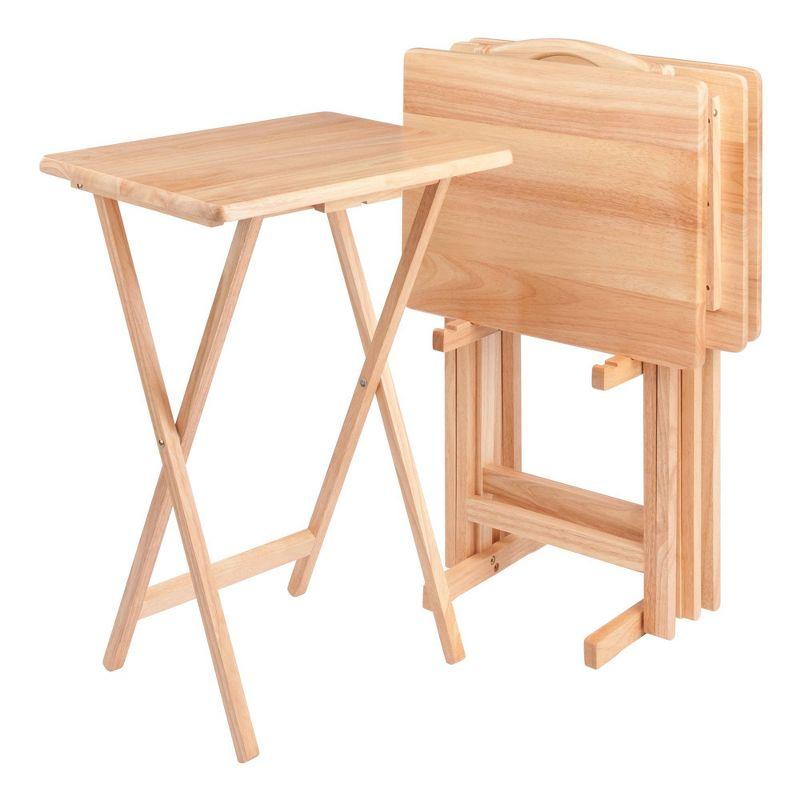 4pc Alex Snack Table Set Natural - Winsome: Wood Construction, Foldable Design, Storage Rack Included