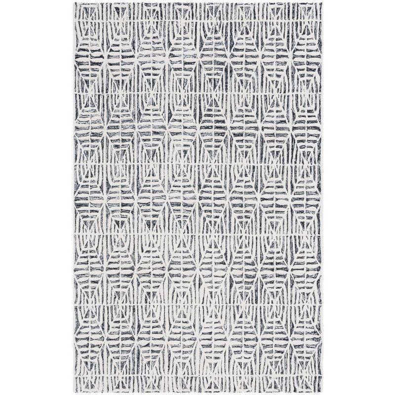 Black and Ivory Tufted Wool 8' x 10' Area Rug