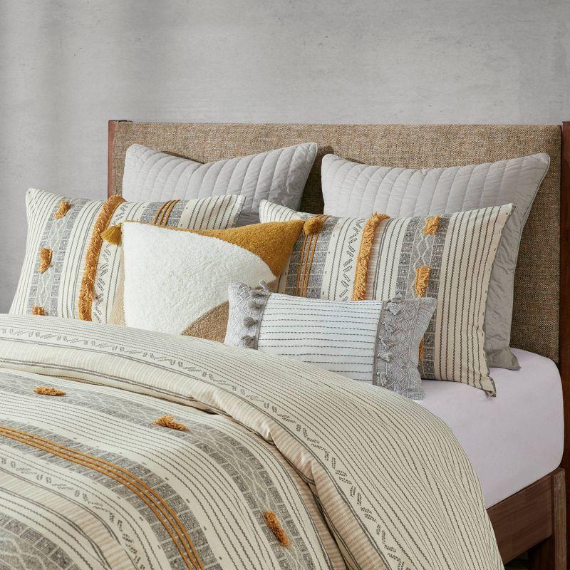 Ink+Ivy 3pc Full/Queen Cody Cotton Duvet Cover Set Yellow/Gray: Woven Stripe, Oeko-Tex Certified, Hidden Button Closure