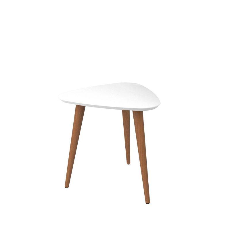 White Gloss Triangular End Table with Wooden Legs