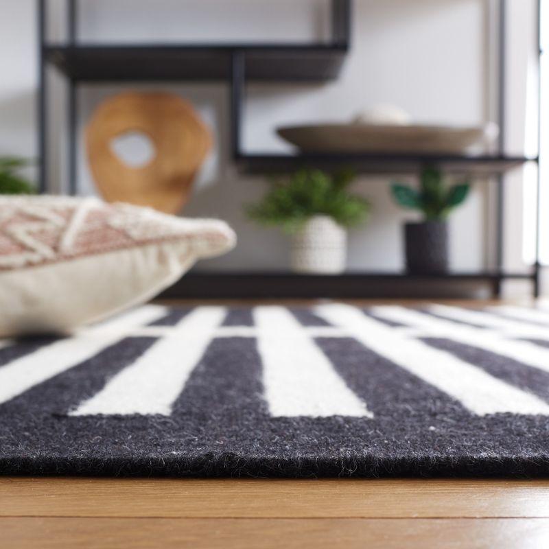 Hand-Woven Boho-Chic Black Stripe Wool Area Rug