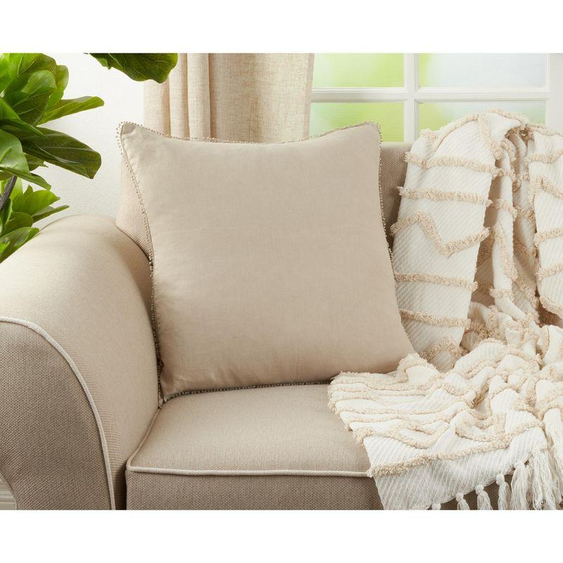 Saro Lifestyle Pom Pom Linen Down-Filled Throw Pillow