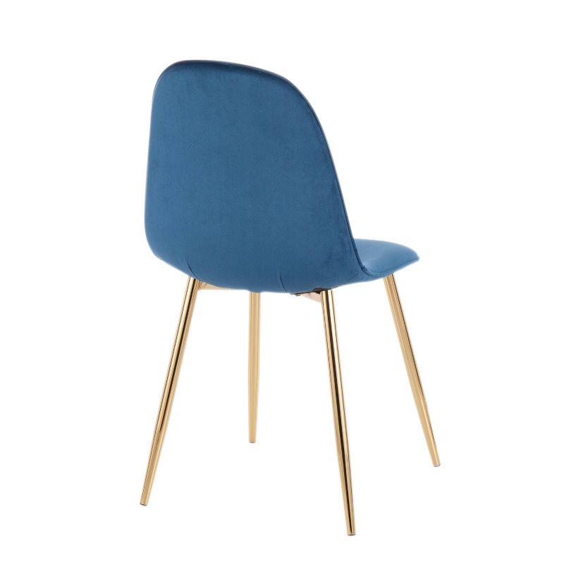 Set of 2 Pebble Contemporary Dining Chairs Gold/Blue - LumiSource: Velvet Upholstery, Chrome-Plated Finish, Metal Legs