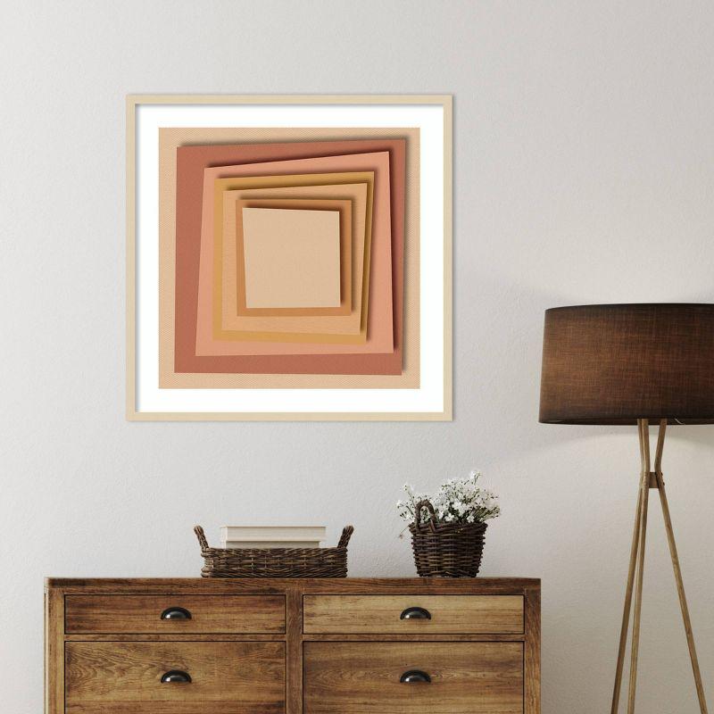 33"x33" Beige and Terracotta Geometric Wood Framed Wall Art