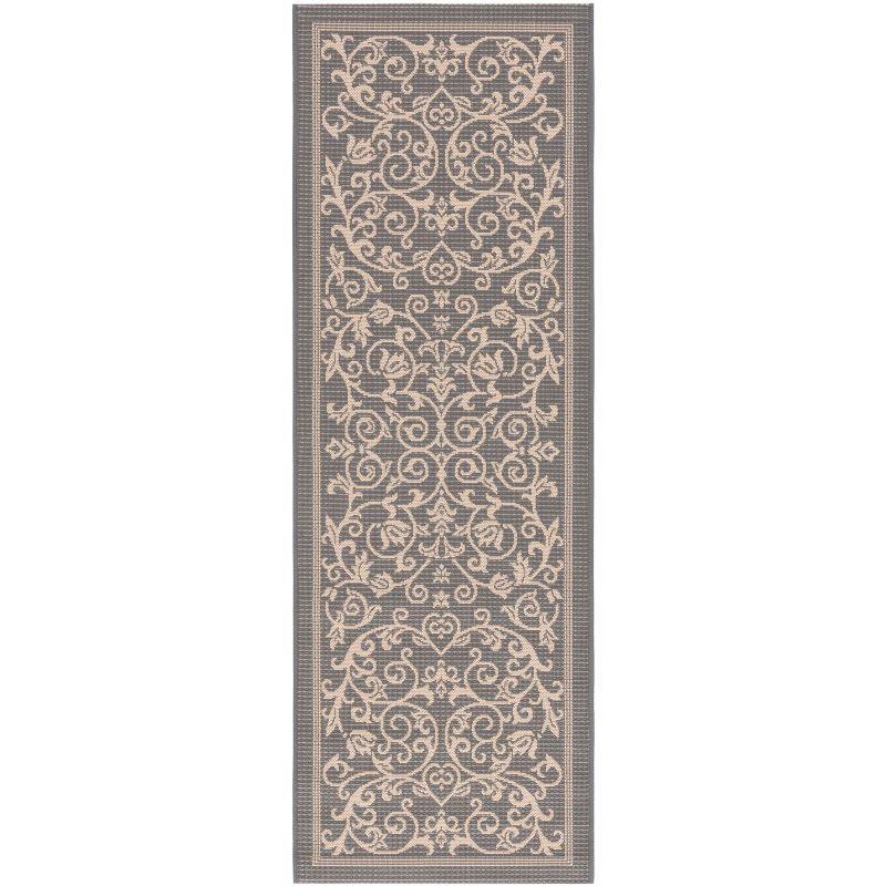 Modern Courtyard 27'' Gray Floral Indoor/Outdoor Runner Rug