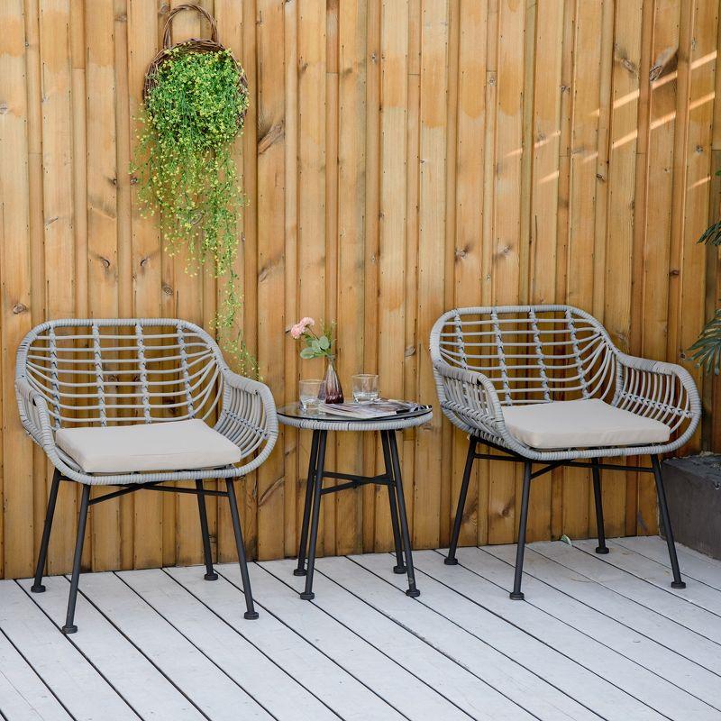 Outsunny 3-Piece Gray and Cream PE Rattan Patio Set