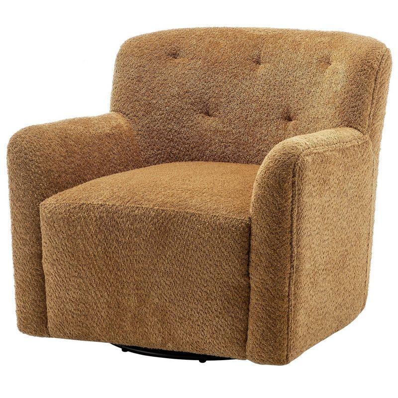 Camel Chenille Upholstered Swivel Barrel Accent Chair