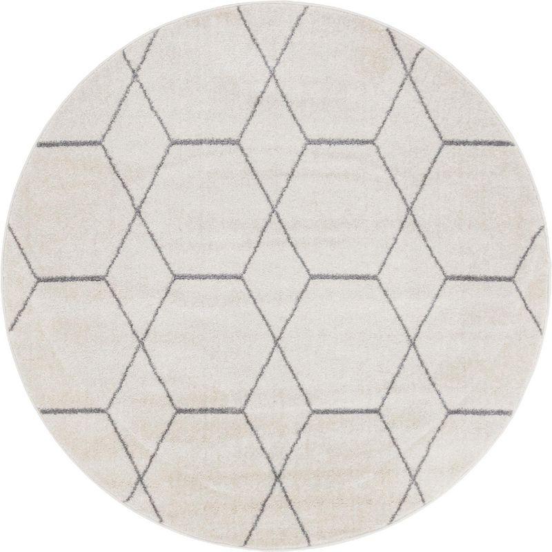 Ivory Round Trellis Easy-Care Synthetic Rug 7'