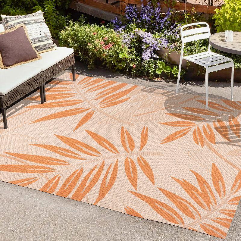 3' x 5' Havana Tropical Palm Leaf Indoor/Outdoor Area Rug, Cream/Orange - JONATHAN Y