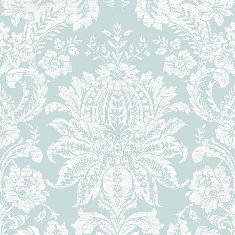 Duck Egg Blue Damask Peel and Stick Vinyl Wallpaper