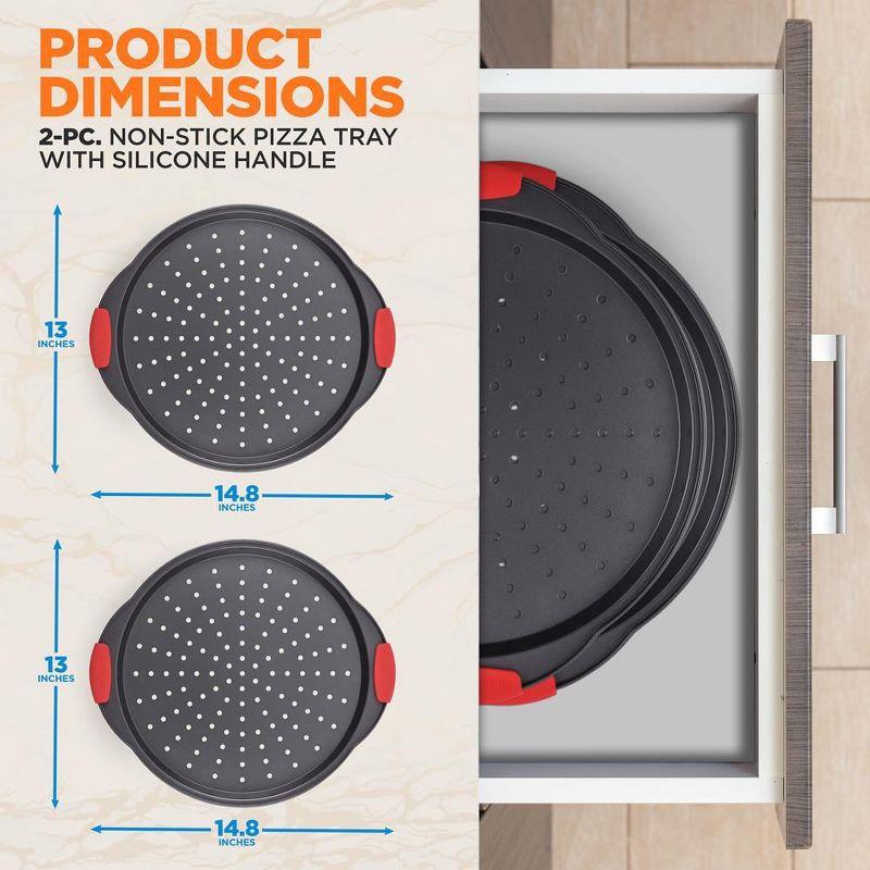 NutriChef Non-Stick Pizza Tray - with Silicone Handle, Round Steel Non-stick Pan with Perforated Holes, Premium Bakeware, Pizza Tray