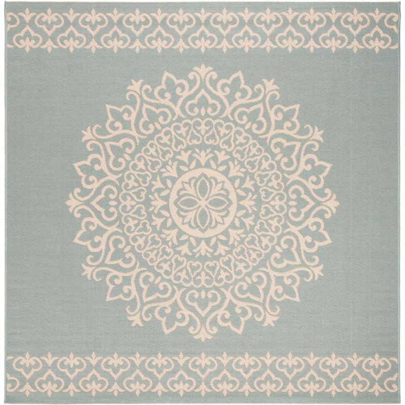 Beach House BHS183 POWER LOOMED Indoor/Outdoor Area Rug - Cream/Aqua - 4'x4' - Safavieh