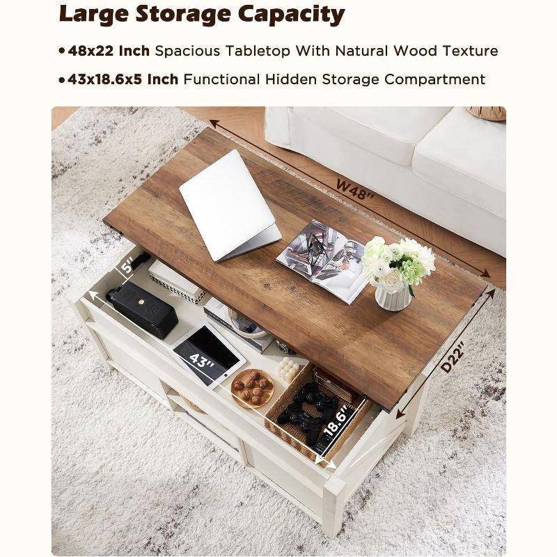 OKD 48" Farmhouse Lift Top Coffee Table with Sliding Barn Door & Adjustable Shelf, Antique White