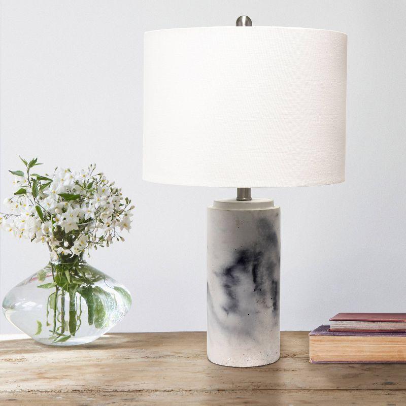 Lalia Home Marbleized Table Lamp with Fabric Shade White: Modern Drum Shade, Metal & Concrete Body, UL Listed