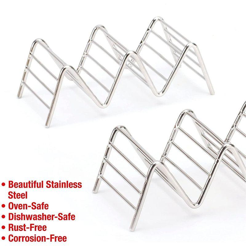 2 Lb Depot Premium Stainless Steel Stackable Taco Holders - Holds 2-5 Hard or Soft Tacos, Five Styles Available - Set of 2