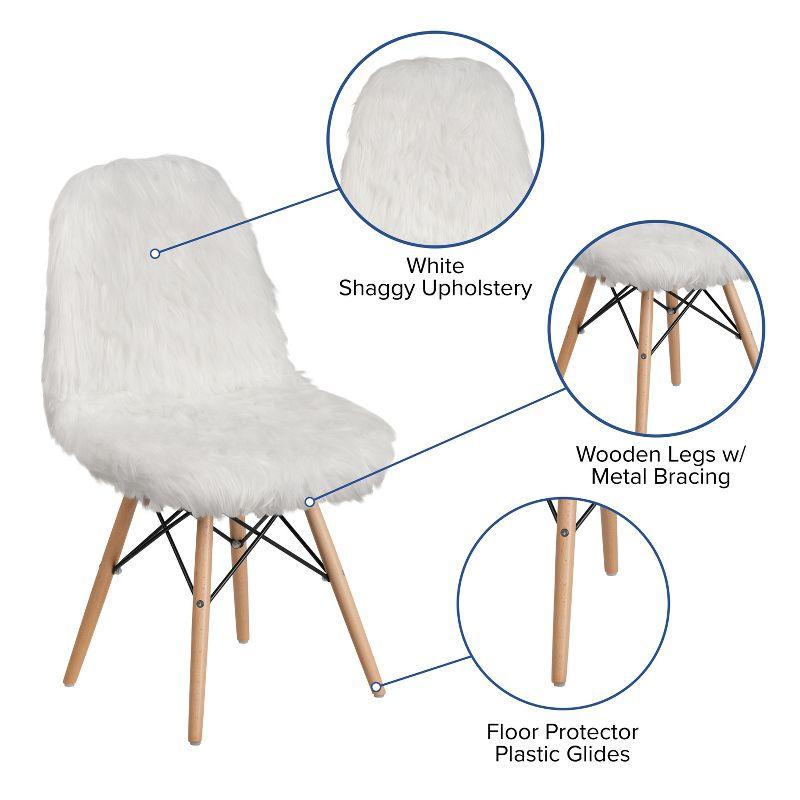 Retro Chic White Faux Fur Accent Chair with Beechwood Base