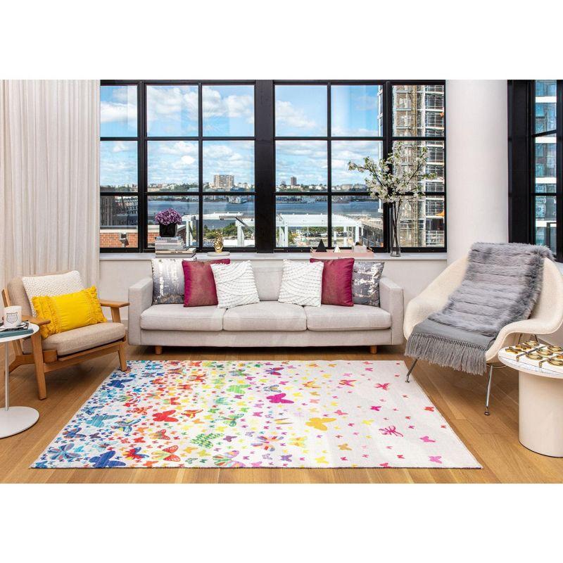 Multicolor Butterfly Pattern Rectangular Synthetic Area Rug