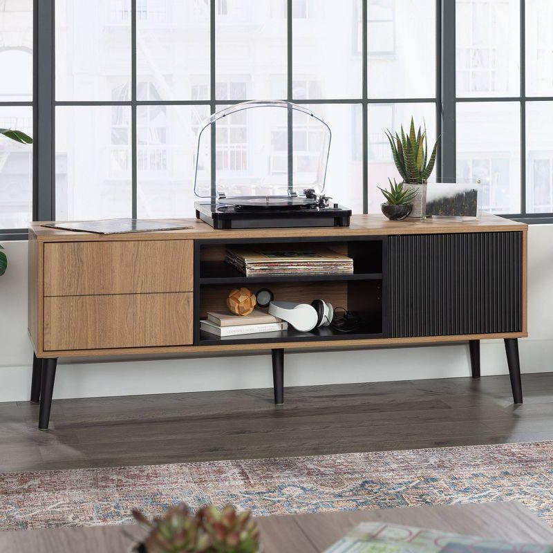 Serene Walnut and Black Modern TV Credenza with Cabinet