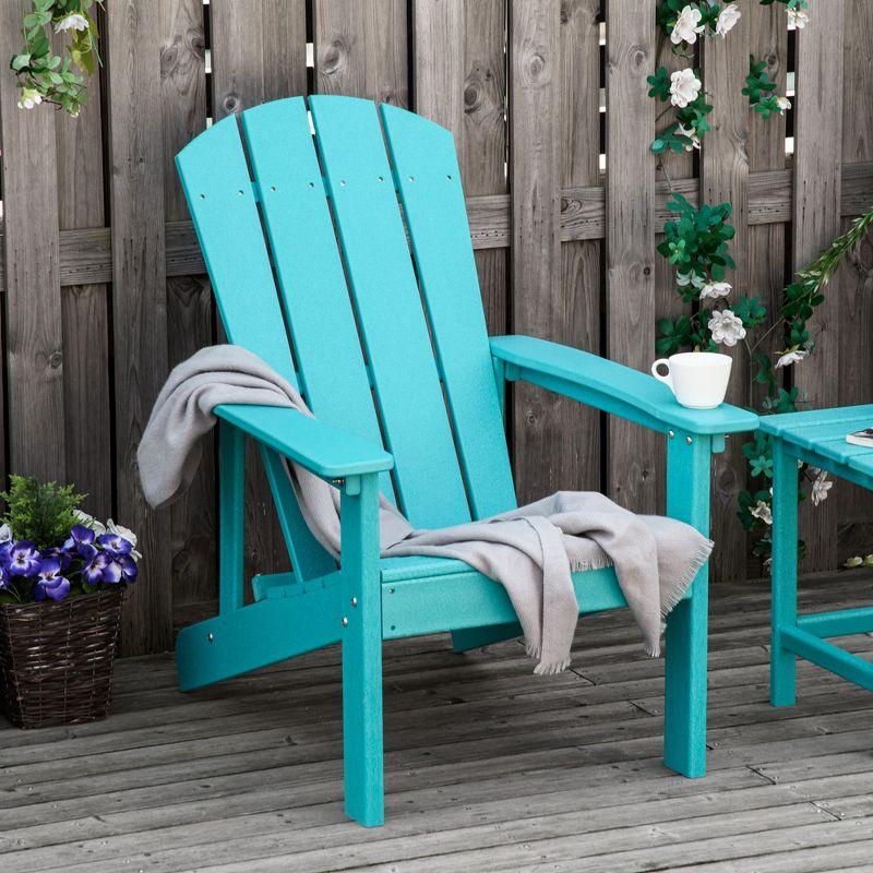 Outsunny Plastic Adirondack Chair, Outdoor Fire Pit Seating HDPE Lounger Chair with High Back and Wide Seat for Patio, Backyard, Garden